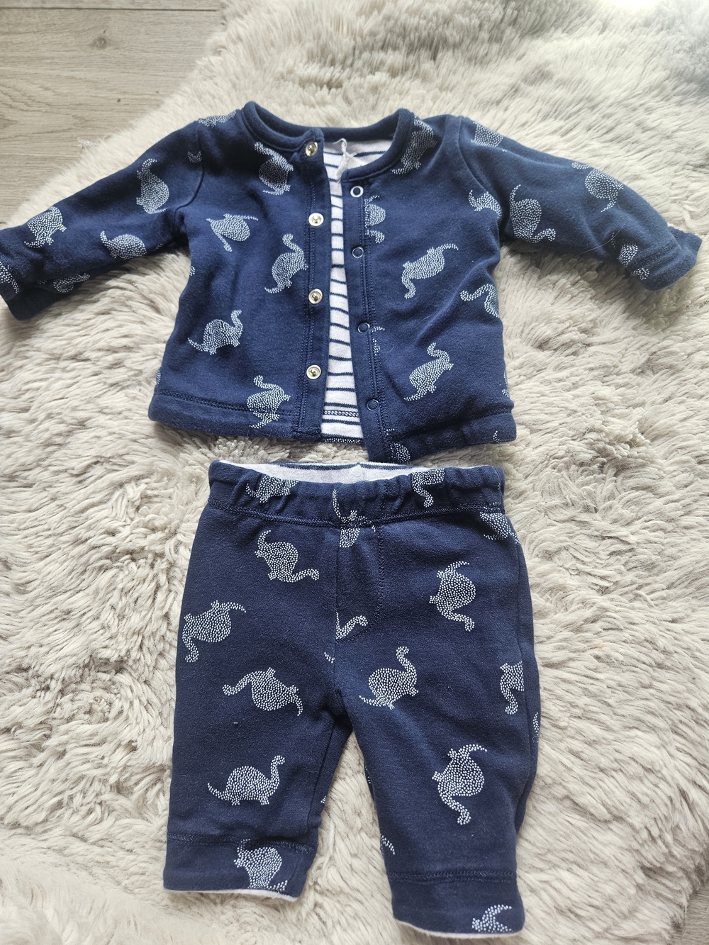 🦕 Petit Lem Baby Boy 2-Piece Dinosaur Cardigan & Pants Set - Navy Newborn